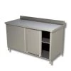 TAVOLI ARMADIATI CON PORTE SCORREVOLI CON ALZATINA -Negozio Di Cucina tavolo da lavoro in acciaio inox con ante scorrevoli e alzatina profondita 70 cm